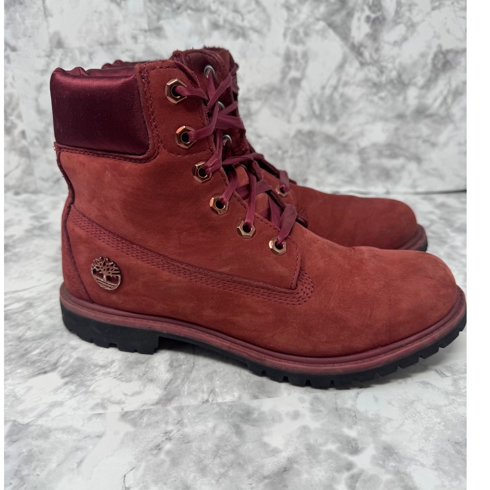 Timberland❤️ Premium 6" Waterproof‎ Boots Burgundy Maroon Nubuck Gorpcore boho - Picture 2 of 13